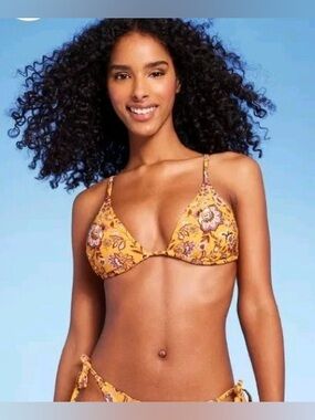 NWT, Shade & Shore Mustard Yellow Floral String Bikini
